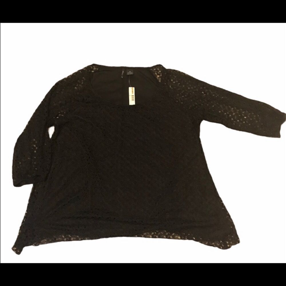 New Directions 3X Black Lace Covered Top NWT
